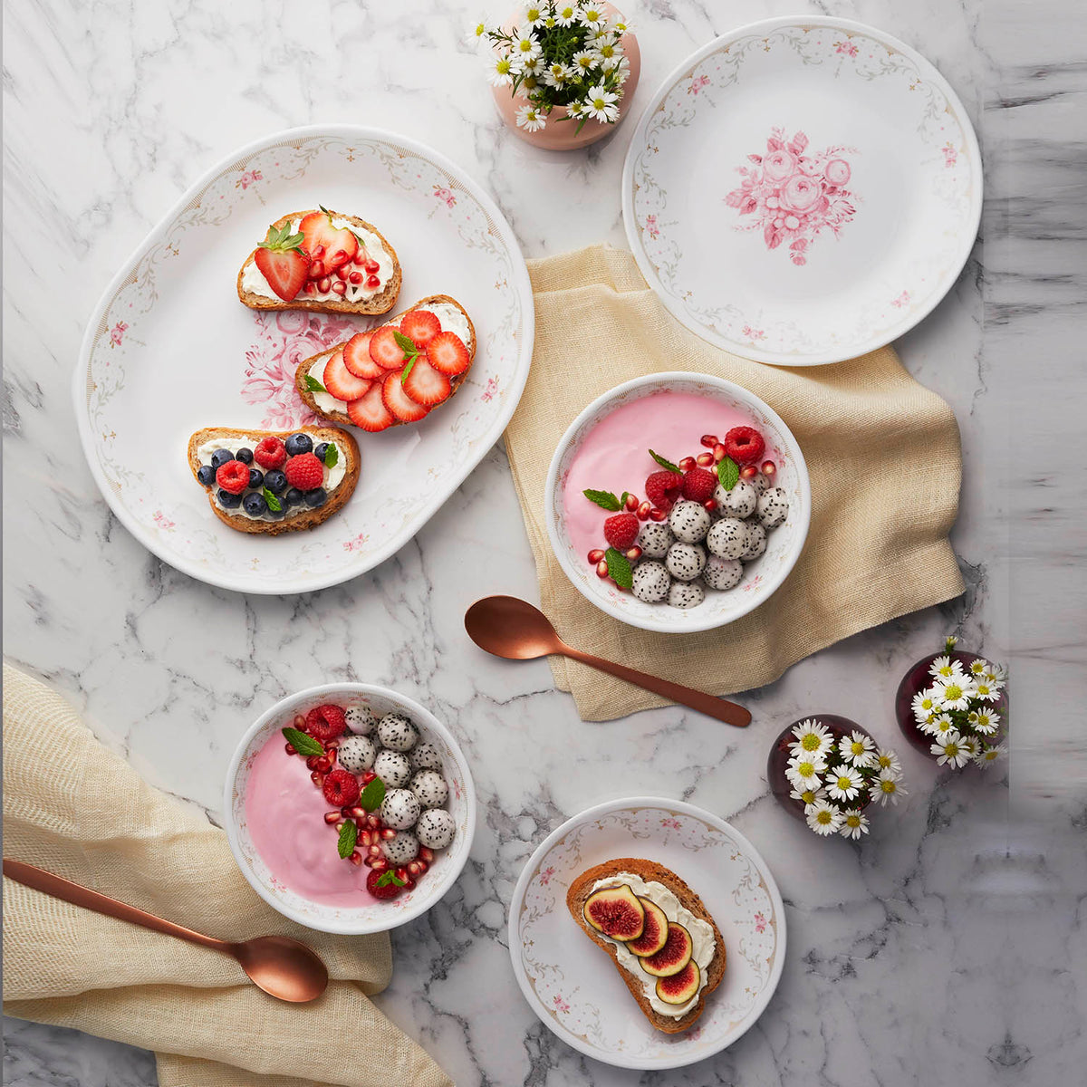 Corelle Asia Collection Gold Series Blooming Pink 14 Pcs Dinner Set (P ...