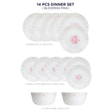Corelle Asia Collection Gold Series Blooming Pink 14 Pcs Dinner Set (Pack of 14) 6 26cm Dinner Plates, 6 17cm Small Plates, 2 828ml Curry Bowl