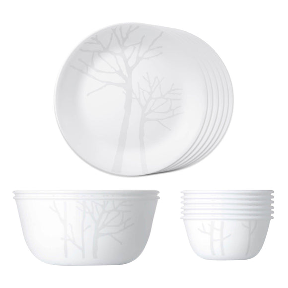 Corelle Asia Collection Gold Series Frost 14 Pcs Dinner Set (Pack of 14) 6 26cm Dinner Plates, 6 177ml Katori, 2 828ml Curry Bowl