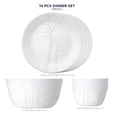 Corelle Asia Collection Gold Series Frost 14 Pcs Dinner Set (Pack of 14) 6 26cm Dinner Plates, 6 177ml Katori, 2 828ml Curry Bowl