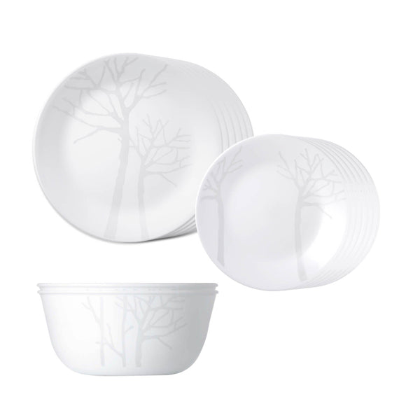 Corelle Asia Collection Gold Series Frost 14 Pcs Dinner Set (Pack of 14) 6 26cm Dinner Plates, 6 17cm Small Plates, 2 828ml Curry Bowl