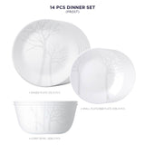 Corelle Asia Collection Gold Series Frost 14 Pcs Dinner Set (Pack of 14) 6 26cm Dinner Plates, 6 17cm Small Plates, 2 828ml Curry Bowl