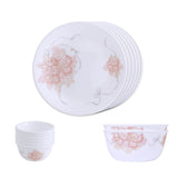 Corelle Asia Collection Gold Series Peony Bouquet 14 Pcs Dinner Set (Pack of 14) 6 26cm Dinner Plates, 6 17cm Small Plates, 2 828ml Curry Bowl
