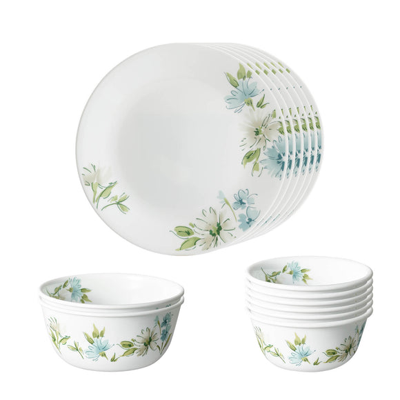 Corelle  Asia Collection Fairy Flora 14 Pcs Dinner Set (Pack of 14) 6 26cm Dinner Plates, 6 177ml Katori, 2 828ml Curry Bowl