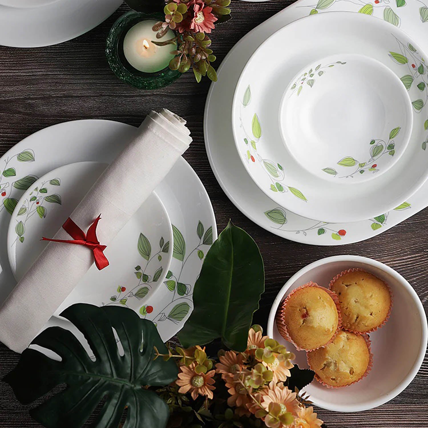 Corelle Asia Collection Green Breeze 14 Pcs Dinner Set (Pack of 14
