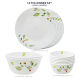 Corelle  Asia Collection Green Breeze 14 Pcs Dinner Set (Pack of 14) 6 26cm Dinner Plates, 6 177ml Katori, 2 828ml Curry Bowl