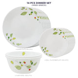 Corelle  Asia Collection Green Breeze 14 Pcs Dinner Set (Pack of 14) 6 26cm Dinner Plates, 6 17cm Small Plates, 2 828ml Curry Bowl