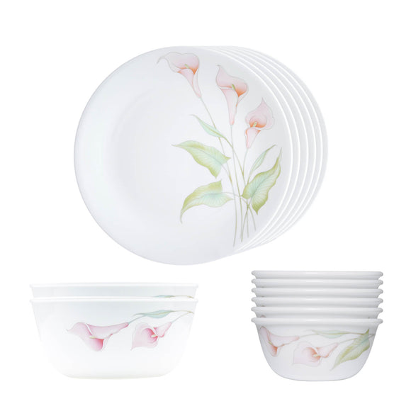 Corelle  Asia Collection Lilyville 14 Pcs Dinner Set (Pack of 14) 6 26cm Dinner Plates, 6 177ml Katori, 2 828ml Curry Bowl