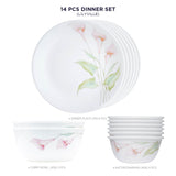 Corelle  Asia Collection Lilyville 14 Pcs Dinner Set (Pack of 14) 6 26cm Dinner Plates, 6 177ml Katori, 2 828ml Curry Bowl