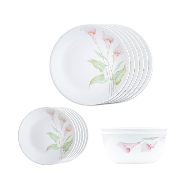 Corelle  Asia Collection Lilyville 14 Pcs Dinner Set (Pack of 14) 6 26cm Dinner Plates, 6 17cm Small Plates, 2 828ml Curry Bowl