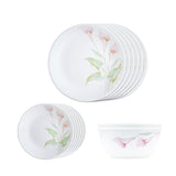 Corelle  Asia Collection Lilyville 14 Pcs Dinner Set (Pack of 14) 6 26cm Dinner Plates, 6 17cm Small Plates, 2 828ml Curry Bowl