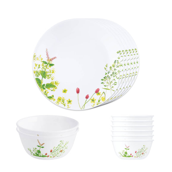 Corelle  Asia Collection Provence Garden 14 Pcs Dinner Set (Pack of 14) 6 26cm Dinner Plates, 6 17cm Small Plates, 2 828ml Curry Bowl