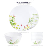 Corelle  Asia Collection Provence Garden 14 Pcs Dinner Set (Pack of 14) 6 26cm Dinner Plates, 6 17cm Small Plates, 2 828ml Curry Bowl