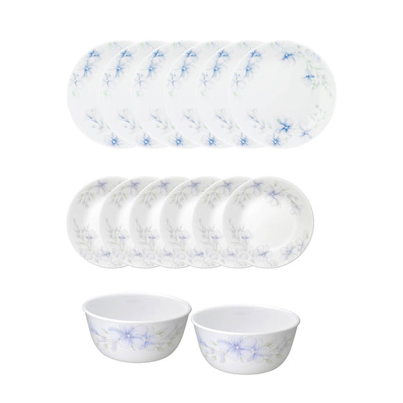 Corelle  Asia Collection Lapinue 14 Pcs Dinner Set (Pack of 14) 6 26cm Dinner Plates, 6 17cm Small Plates, 2 828ml Curry Bowl