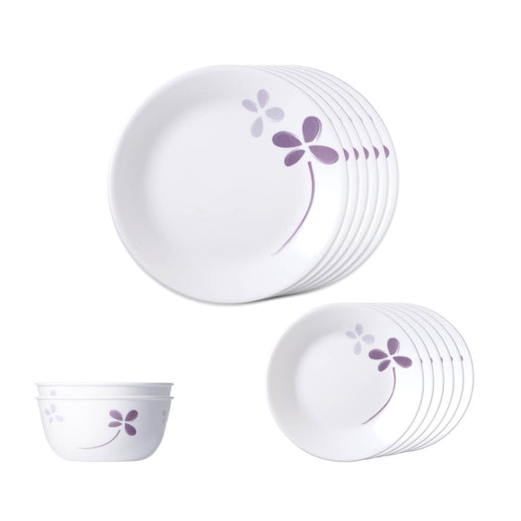 Corelle  Asia Collection Warm Pansies 14 Pcs Dinner Set (Pack of 14) 6 26cm Dinner Plates, 6 17cm Small Plates, 2 828ml Curry Bowl