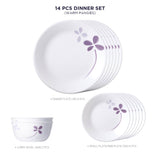 Corelle  Asia Collection Warm Pansies 14 Pcs Dinner Set (Pack of 14) 6 26cm Dinner Plates, 6 17cm Small Plates, 2 828ml Curry Bowl