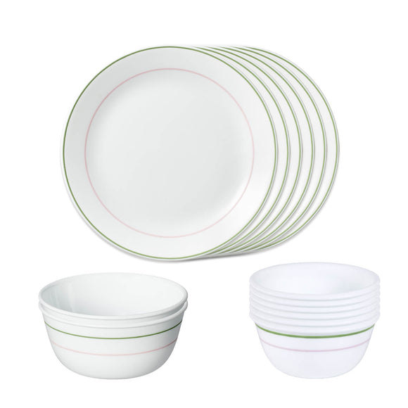 Corelle Livingware Round Double Ring Green 14 Pcs Dinner Set