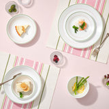 Corelle Livingware Double Ring Green 14 Pcs Dinner Set (Pack of 14) 6 26cm Dinner Plates, 6 17cm Small Plates, 2 828ml Curry Bowl