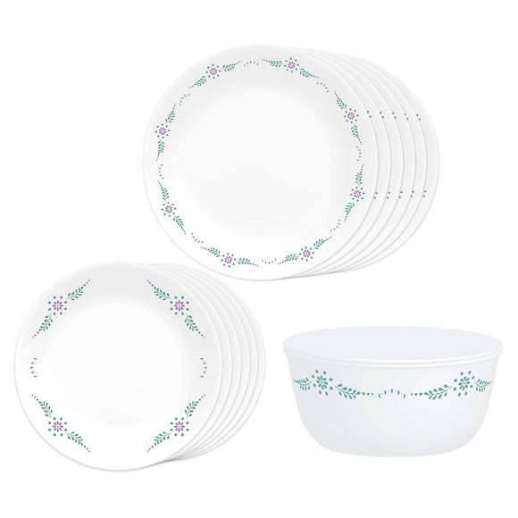 Corelle Livingware English Garden 14 Pcs Dinner Set (Pack of 14) 6 26cm Dinner Plates, 6 17cm Small Plates, 2 828ml Curry Bowl