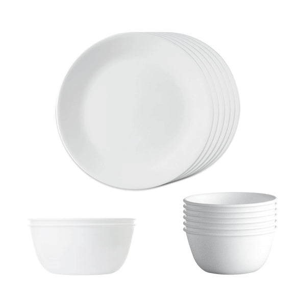 Corelle Livingware Winter Frost White 14 Pcs Dinner Set (Pack of 14) 6 26cm Dinner Plates, 6 177ml Katori, 2 828ml Curry Bowl