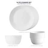 Corelle Livingware Winter Frost White 14 Pcs Dinner Set (Pack of 14) 6 26cm Dinner Plates, 6 177ml Katori, 2 828ml Curry Bowl
