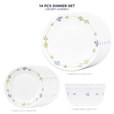 Corelle Livingware Secret Garden 14 Pcs Dinner Set (Pack of 14) 6 26cm Dinner Plates, 6 17cm Small Plates, 2 828ml Curry Bowl