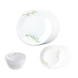 Corelle Livingware Plus Green Delight 14 Pcs Dinner Set (Pack of 14) 6 26cm Dinner Plates, 6 17cm Small Plates, 2 828ml Curry Bowl