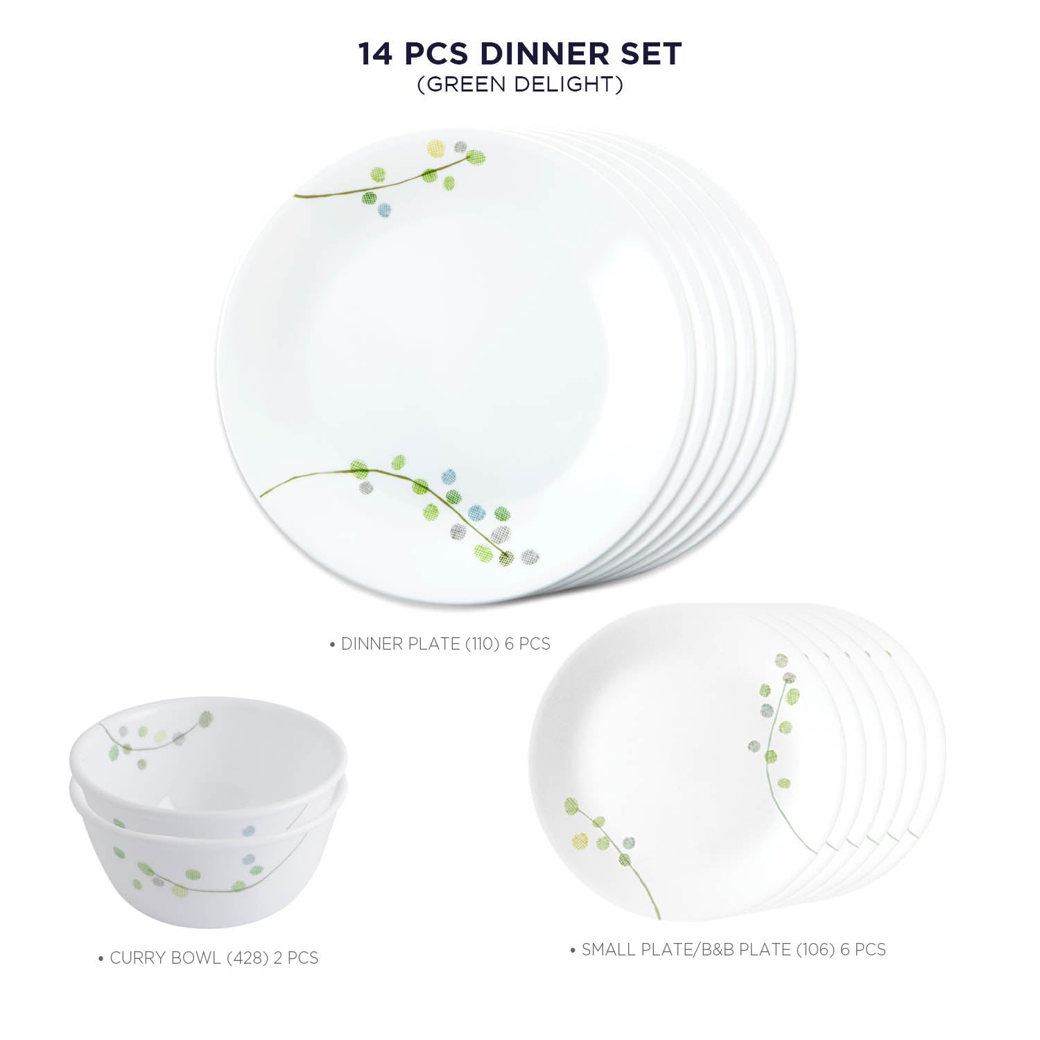 Corelle Livingware Plus Green Delight 14 Pcs Dinner Set (Pack of