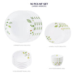 Corelle  Asia Collection Green Breeze 16 Pcs Nuclear Family Set (Pack of 16) 4 26cm Dinner Plates, 4 17cm Small Plates, 296ml Dessert Bowl & 177ml Katori
