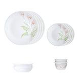 Corelle  Asia Collection Lilyville 16 Pcs Nuclear Family Set (Pack of 16) 4 26cm Dinner Plates, 4 17cm Small Plates, 296ml Dessert Bowl & 177ml Katori