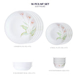 Corelle  Asia Collection Lilyville 16 Pcs Nuclear Family Set (Pack of 16) 4 26cm Dinner Plates, 4 17cm Small Plates, 296ml Dessert Bowl & 177ml Katori