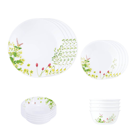 Corelle  Asia Collection Provence Garden 16 Pcs Nuclear Family Set (Pack of 16) 4 26cm Dinner Plates, 4 17cm Small Plates, 296ml Dessert Bowl & 177ml Katori