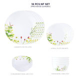 Corelle  Asia Collection Provence Garden 16 Pcs Nuclear Family Set (Pack of 16) 4 26cm Dinner Plates, 4 17cm Small Plates, 296ml Dessert Bowl & 177ml Katori