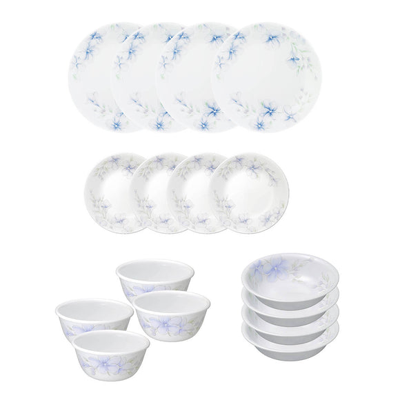 Corelle  Asia Collection Lapinue 16 Pcs Nuclear Family Set (Pack of 16) 4 26cm Dinner Plates, 4 17cm Small Plates, 296ml Dessert Bowl & 177ml Katori