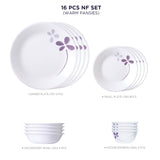 Corelle  Asia Collection Warm Pansies 16 Pcs Nuclear Family Set (Pack of 16) 4 26cm Dinner Plates, 4 17cm Small Plates, 296ml Dessert Bowl & 177ml Katori