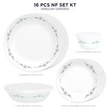 Corelle Livingware English Garden 16 Pcs Nuclear Family Set (Pack of 16) 4 26cm Dinner Plates, 4 17cm Small Plates, 296ml Dessert Bowl & 177ml Katori