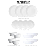 Corelle Livingware Winter Frost White 16 Pcs Nuclear Family Set (Pack of 16) 4 26cm Dinner Plates, 4 17cm Small Plates, 296ml Dessert Bowl & 177ml Katori