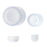 Corelle Livingware Morning Blue 16 Pcs Nuclear Family Set (Pack of 16) 4 26cm Dinner Plates, 4 17cm Small Plates, 296ml Dessert Bowl & 177ml Katori