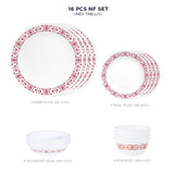 Corelle Livingware Red Trellis 16 Pcs Nuclear Family Set (Pack of 16) 4 26cm Dinner Plates, 4 17cm Small Plates, 296ml Dessert Bowl & 177ml Katori