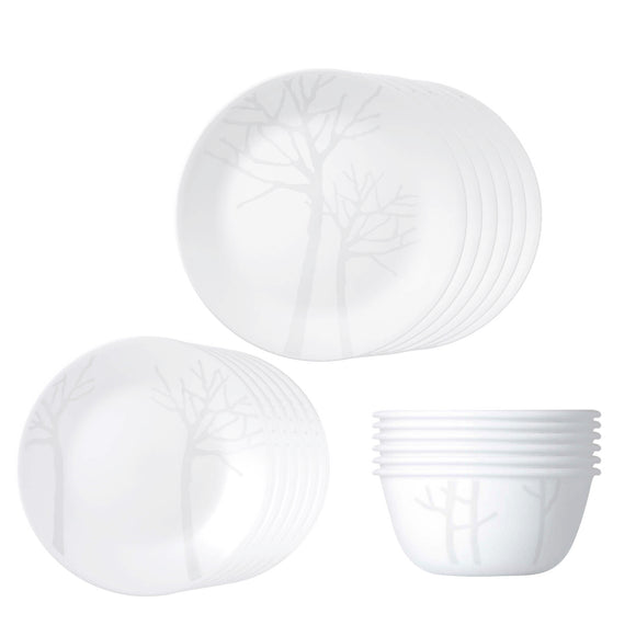 Corelle Asia Collection Gold Series Frost Utility Set (Pack of 12) 4 26cm Dinner Plate, 4 17cm Small Plate & 4 177 ml Katori