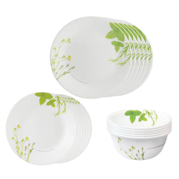 Corelle  Asia Collection European Herbs Utility Set (Pack of 12) 4 26cm Dinner Plate, 4 17cm Small Plate & 4 177 ml Katori