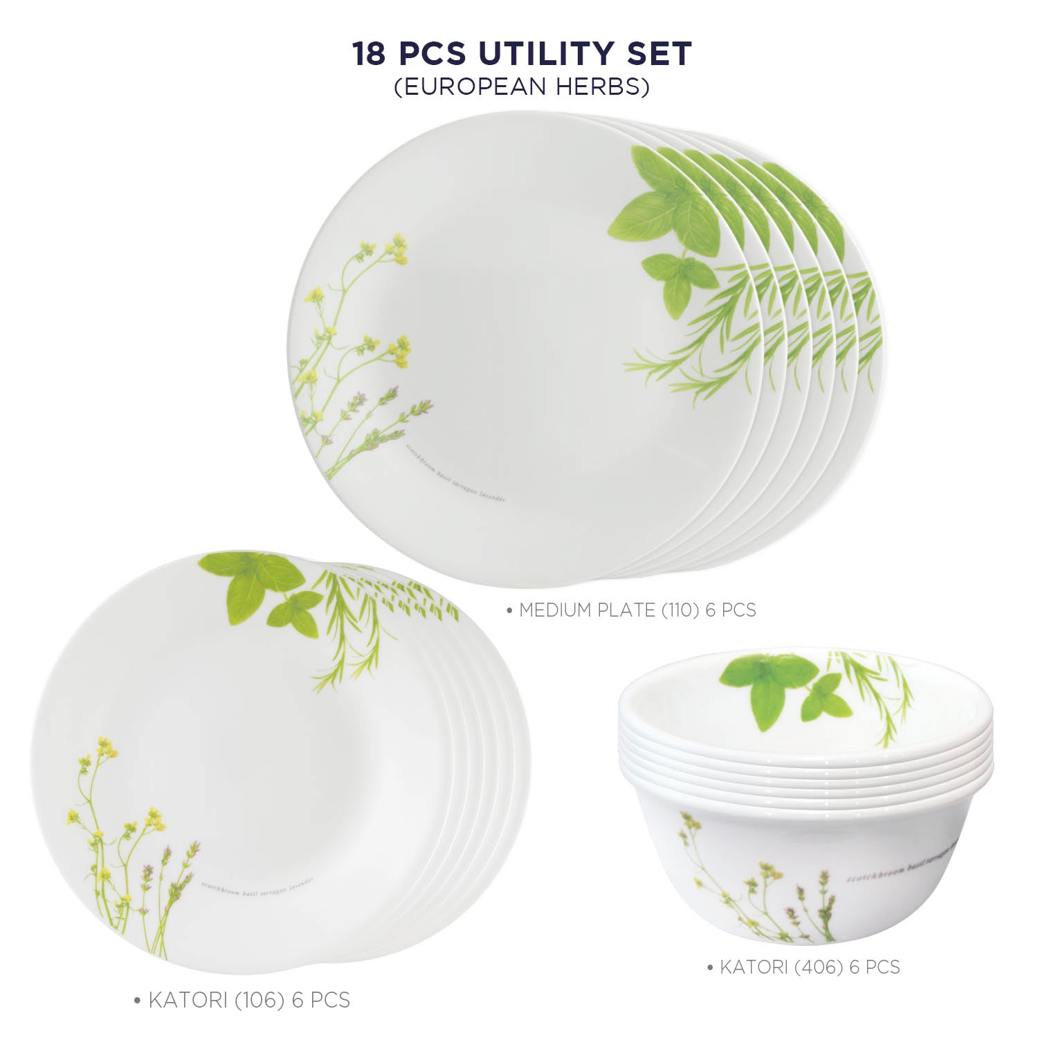 Corelle Asia Collection European Herbs Utility Set (Pack of 12) 4