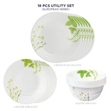 Corelle  Asia Collection European Herbs Utility Set (Pack of 12) 4 26cm Dinner Plate, 4 17cm Small Plate & 4 177 ml Katori