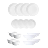Corelle Livingware Winter Frost White Utility Set (Pack of 12) 4 26cm Dinner Plate, 4 17cm Small Plate &amp; 4 177 ml Katori