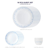 Corelle Livingware Morning Blue Guest Set (Pack of 18) - 6 Dinner Plate(26 cm), 6 Small Plate (17 cm) & 6 Katori (177 ml)