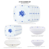 Corelle Square Round Gold Collection Blooming Blue Square Round 21 Pcs. Dinner Set