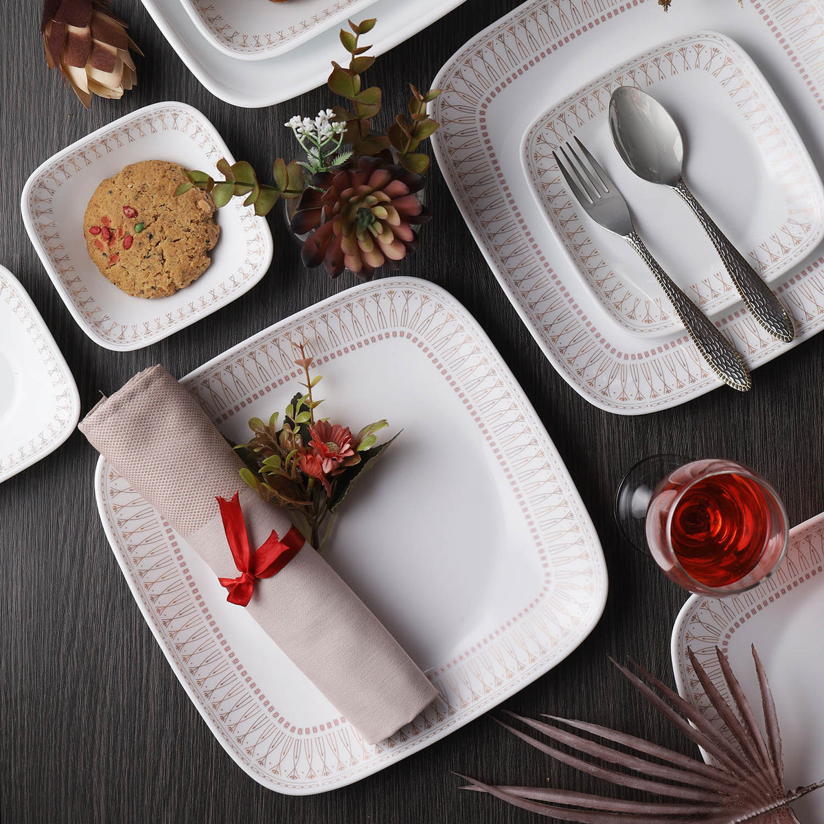 Buy Corelle Square Round Gold Collection Golden Infinity 21 PCS SET on ...
