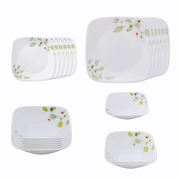 Corelle Asia Collection Square Round Green Breeze 21 Pcs Dinner Set (Pack of 21)