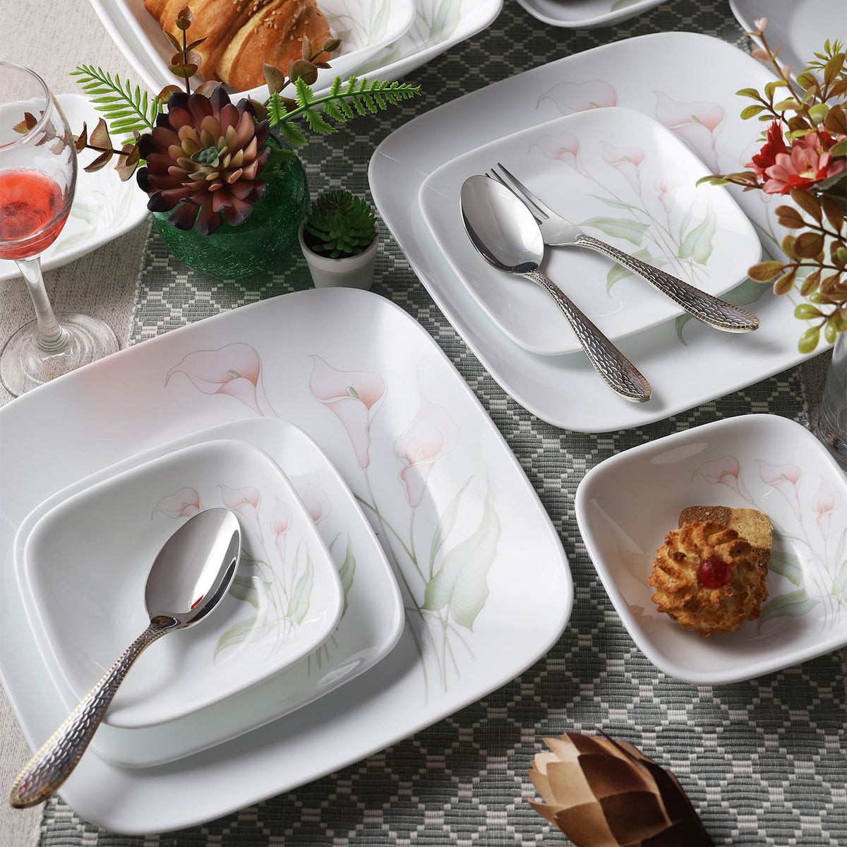 Corelle Asia Collection Square Round Lilyville 21 Pcs Dinner Set ...