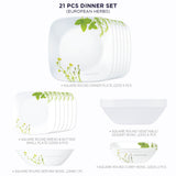 Corelle Asia Square Round European Herbs 21 Pcs Dinner Set